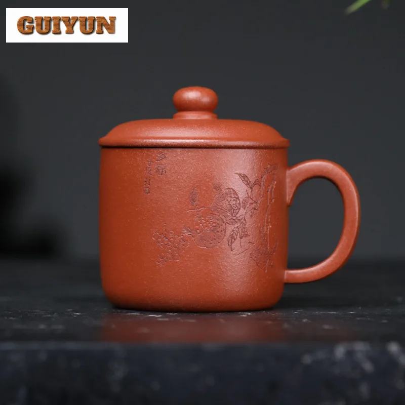 

450ml Yixing Purple Clay Downhill Mud With Lid Coffee Mug Breakfast Mug Afternoon Tea Mug Office Water Cup Teaware Ornaments