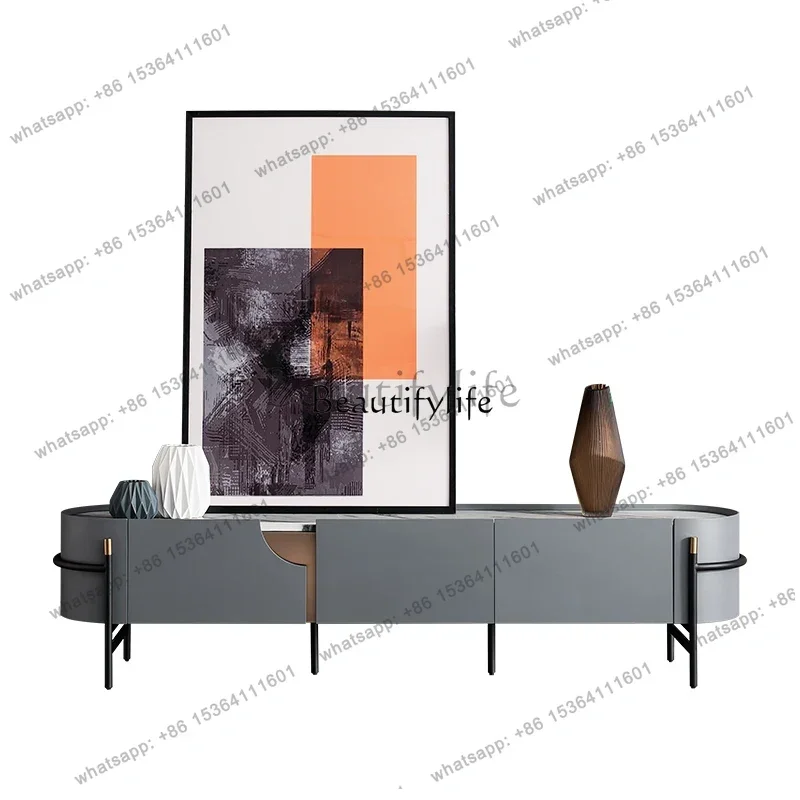 

FGИтальянский минималистичный шкаф для телевизора в гостиной, современный светлый роскошный мраморный напольный шкаф