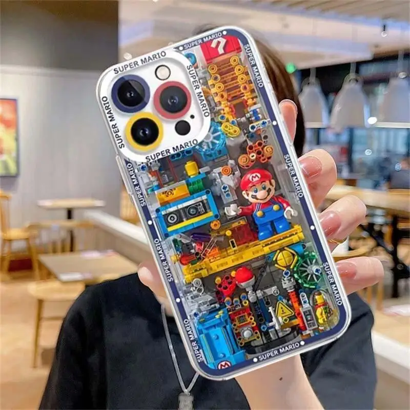 Bausteine Spiel Supers M-Marios Bros Handyhülle für iPhone 16 15 14 13 12 11 Mini Pro Max XR XS Max 7 8 Plus SE Transparent