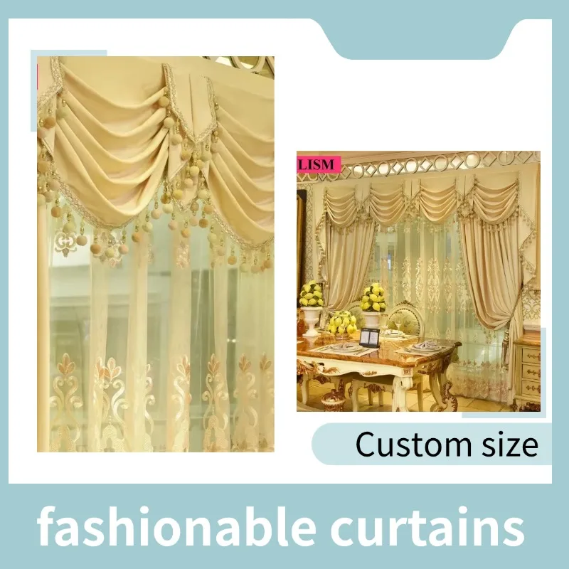 European Luxury Curtains For Living Room Bedroom Blackout Thicken Velvet Decor Custom White Tulle Solid Color Fabric Valance