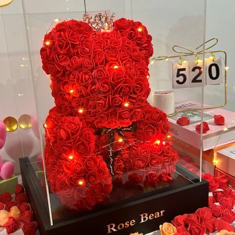 Artificial Flower Eternal Rose Teddy Bear for Mom Mother's Day Birthday Valentine's Day Anniversary Gifts & Decorations