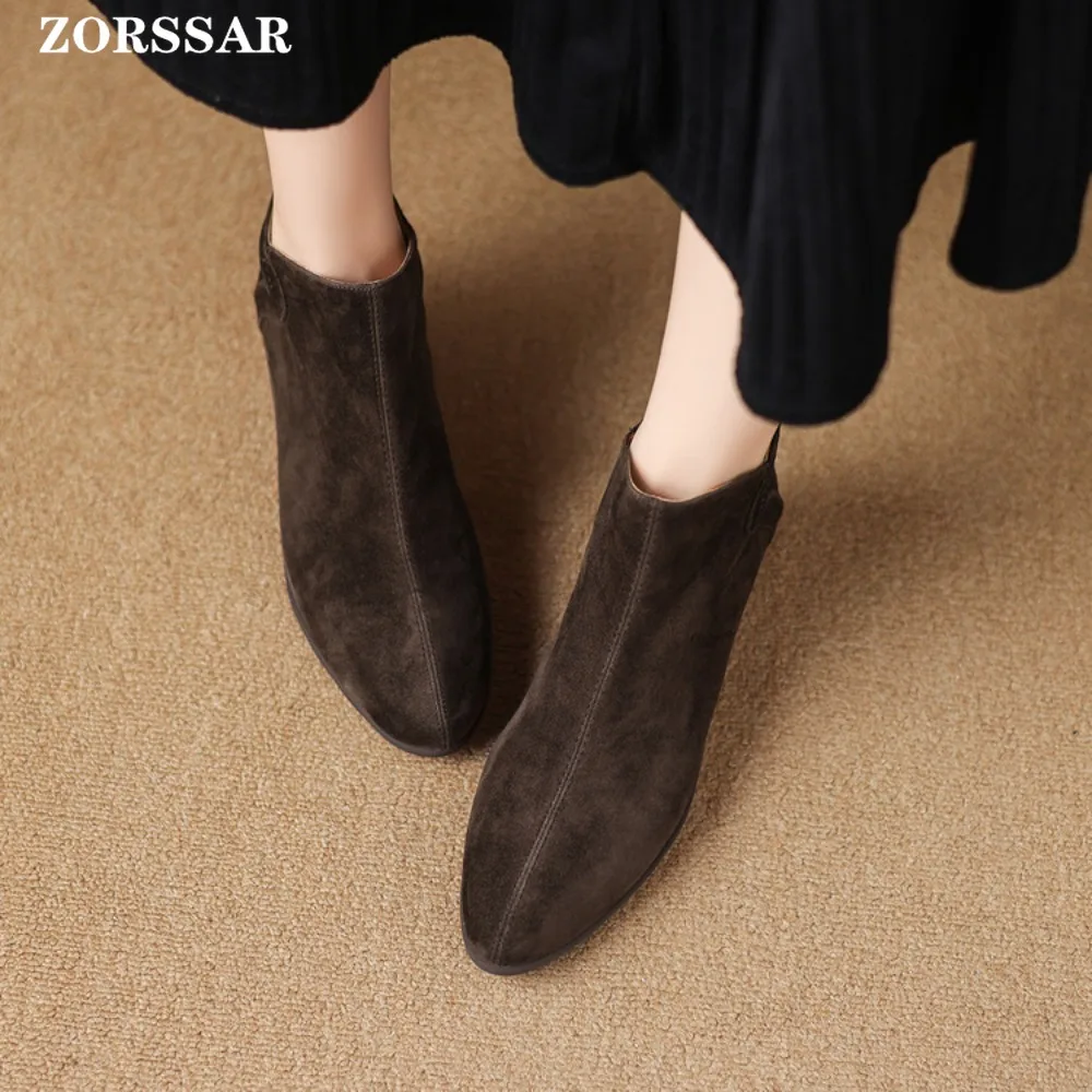 Bottines Chelsea classiques en daim à bout pointu et talon compensé pour femme et enfant, bottines de Cowboy simples et confortables, hiver 2025
