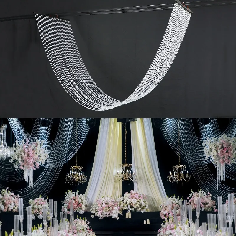 New wedding props crystal wave bead curtain wedding stage background ceiling flowing clouds decorative pearl bead chain