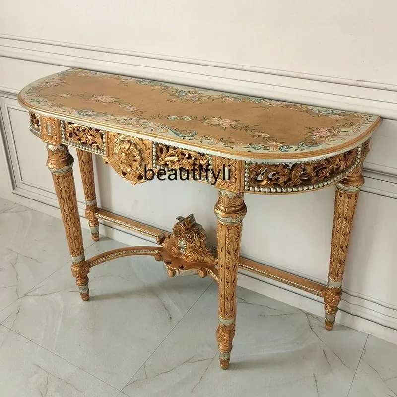 European retro pure hand-painted entrance table Entry entrance table, decorative table French style