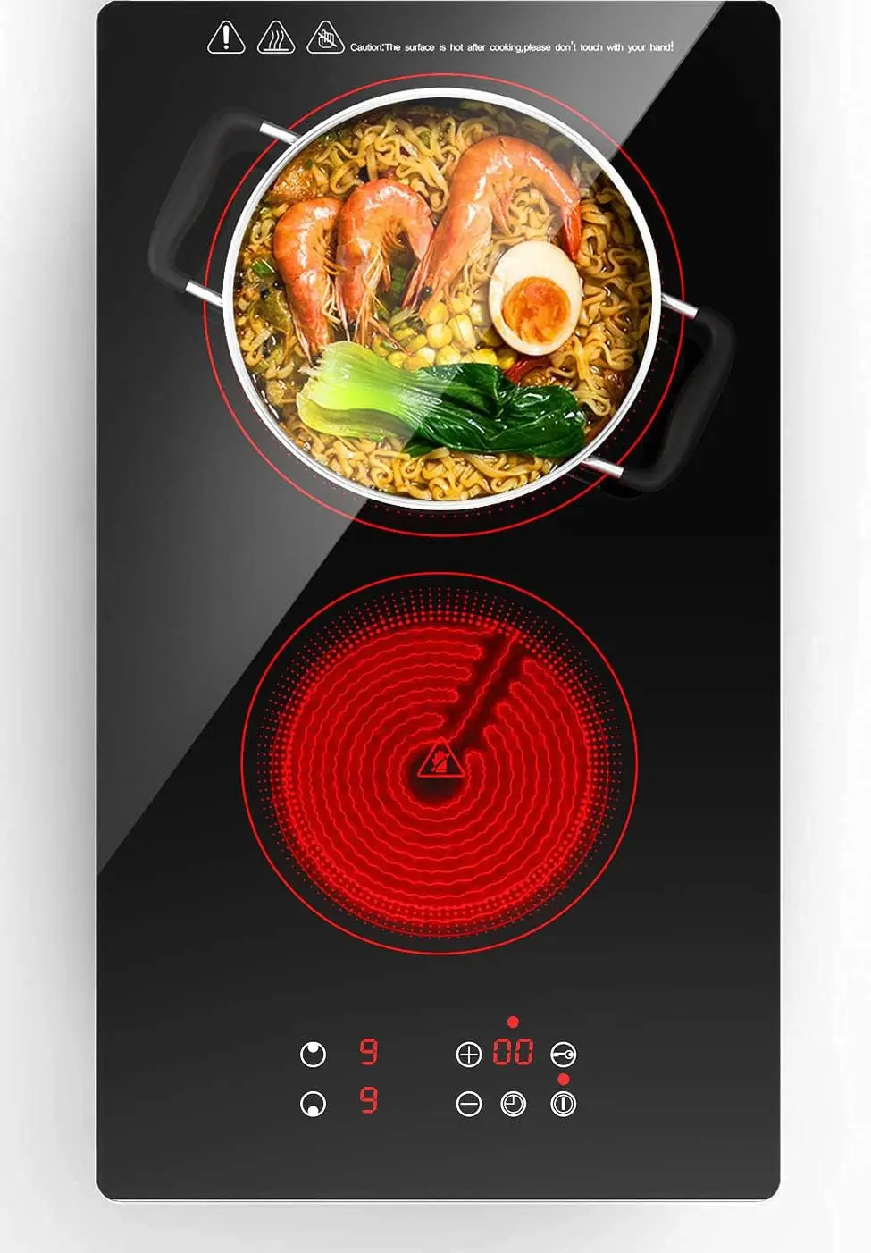 

12 Inch Electric Cooktop 2 Burners with Timer and Child Lock, 110V Induction Stove for Kitchen, Apartment, RV