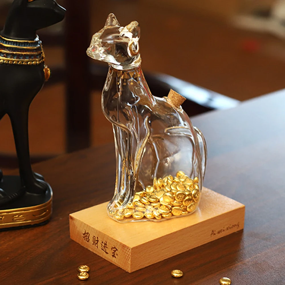 Creative Glass Egyptian Cat Storage Tank Mini Golden Bean Storage Bottle Home Decoration Children's Couple Holiday Gifts