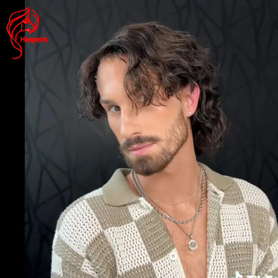 

Hesperis Men Wig With Bangs Brazilian Remy 13x6 Lace Front Human Hair Wigs Short Bob Cut Curly Wig For Male Natural Color