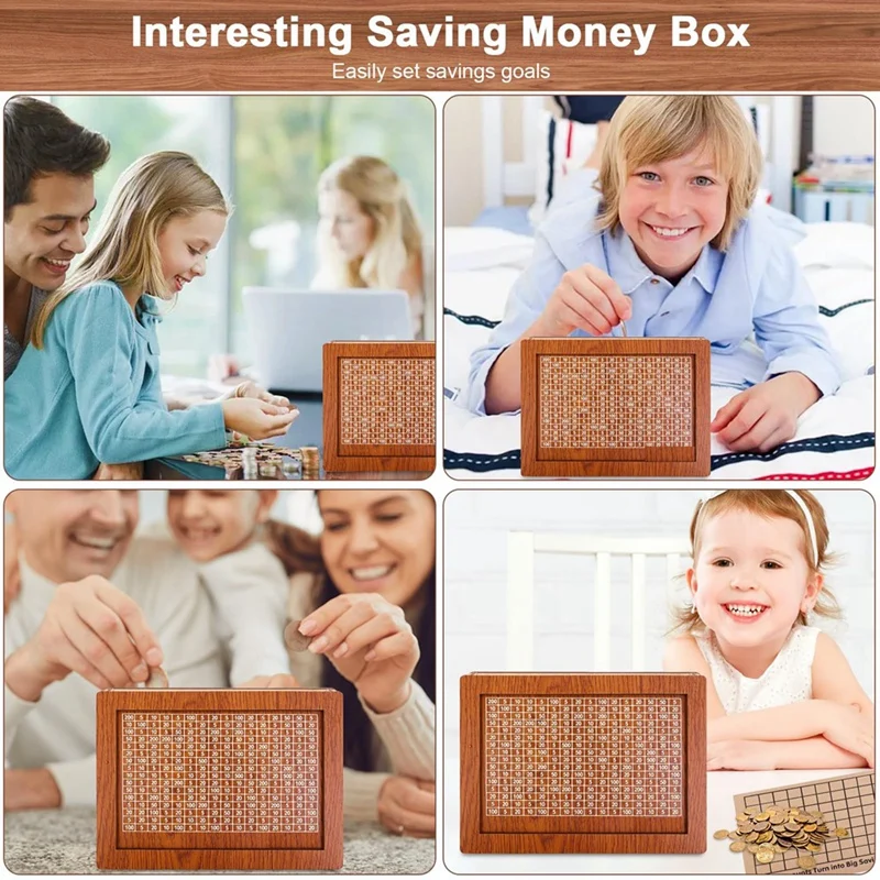 Money Saving Box, Wooden Cash Vault For Kids And Adults, Reusable Money Box With Countdown And Money Target