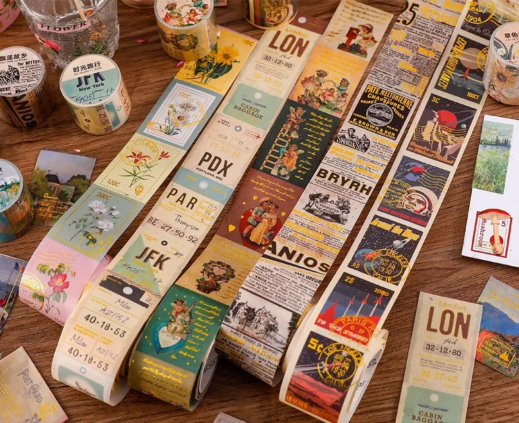 1 Roll Bronzing Washi Paper Tape Time Workshop Series Creative Retro Pocket DIY Decorative Stickers
