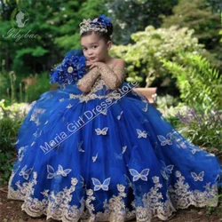 Royal Blue Little Butterfly Elegant Flower Girl Dress Fluffy For First Communion Birthday Prom Party Festive Evening Dress