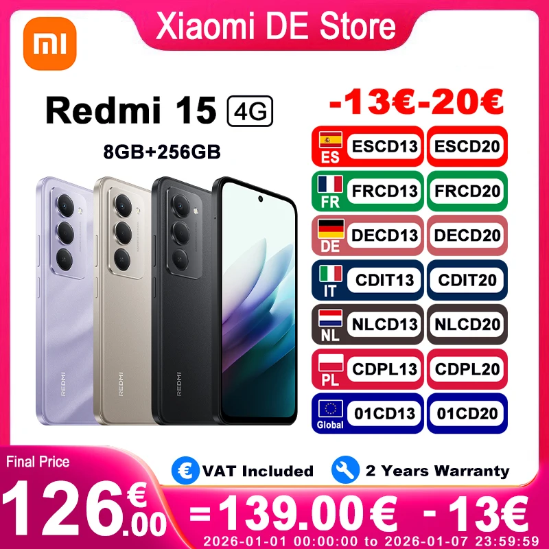 Version mondiale Smartphone Redmi 15 4G 8 Go/256 Go Puissant Snapdragon ® 685 AI double caméra 6,9 Version mondiale Smartphone Redmi 15 4G 8 Go/256 Go Puissant Snapdragon ® 685 AI double caméra 6,9