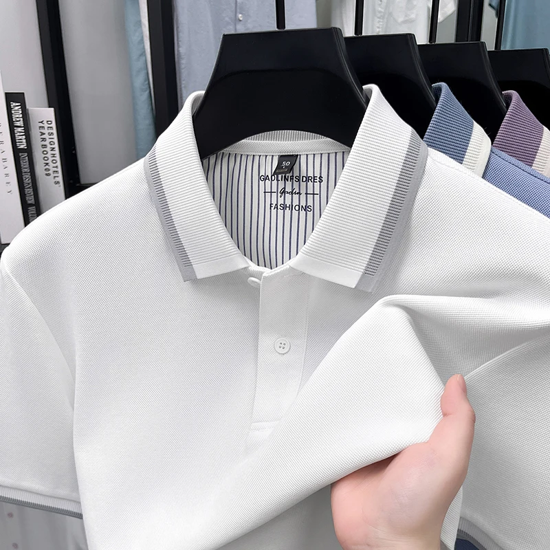 Light luxury new short sleeve polo shirt high-end summer skin friendly breathable comfort T-shirt trend casual lapel men's wear