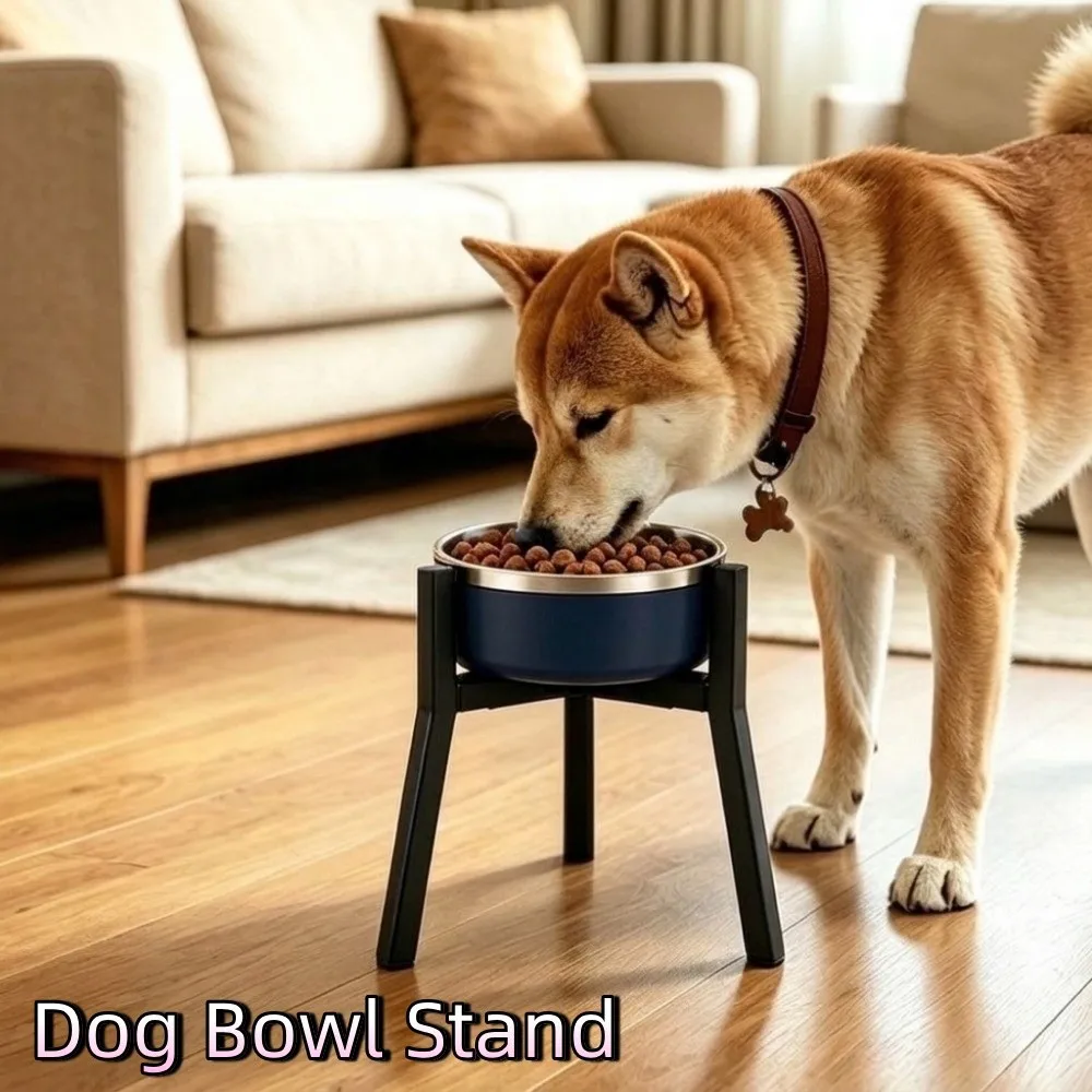 Iron Dog Bowl Stand Adjustable Height Protect Cervical Spine Pet Feeder Rack Sturdy Telescopic Elevated Pet Bowl Holder