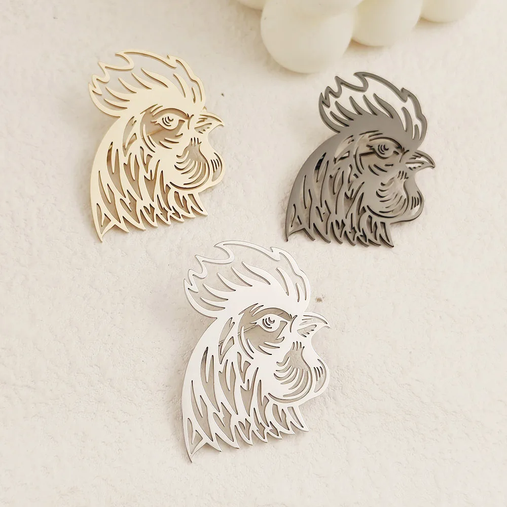 치킨 헤드 브로치 패션 슈트 옷깃 핀 의류 배낭 액세서리 친구를위한 선물로 가득 찬 예술적 조각 오라