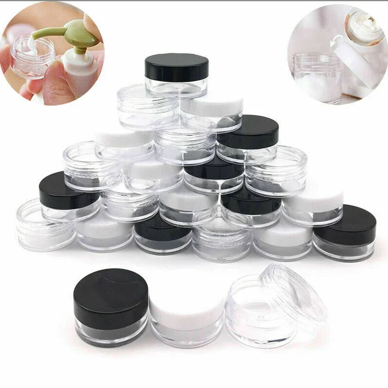 20pcs 3g-20g Empty Clear Plastic Sample Container Cosmetic Jar Lotion Nail Make Up Powder Pot