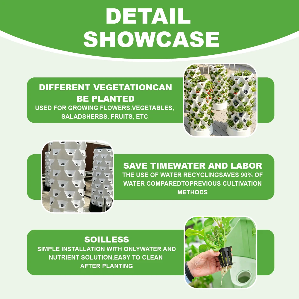UV Resistant Rigid Polymer Recirculating Water Design Countertop Size Vertical Garden Tower For Apartment Gardening