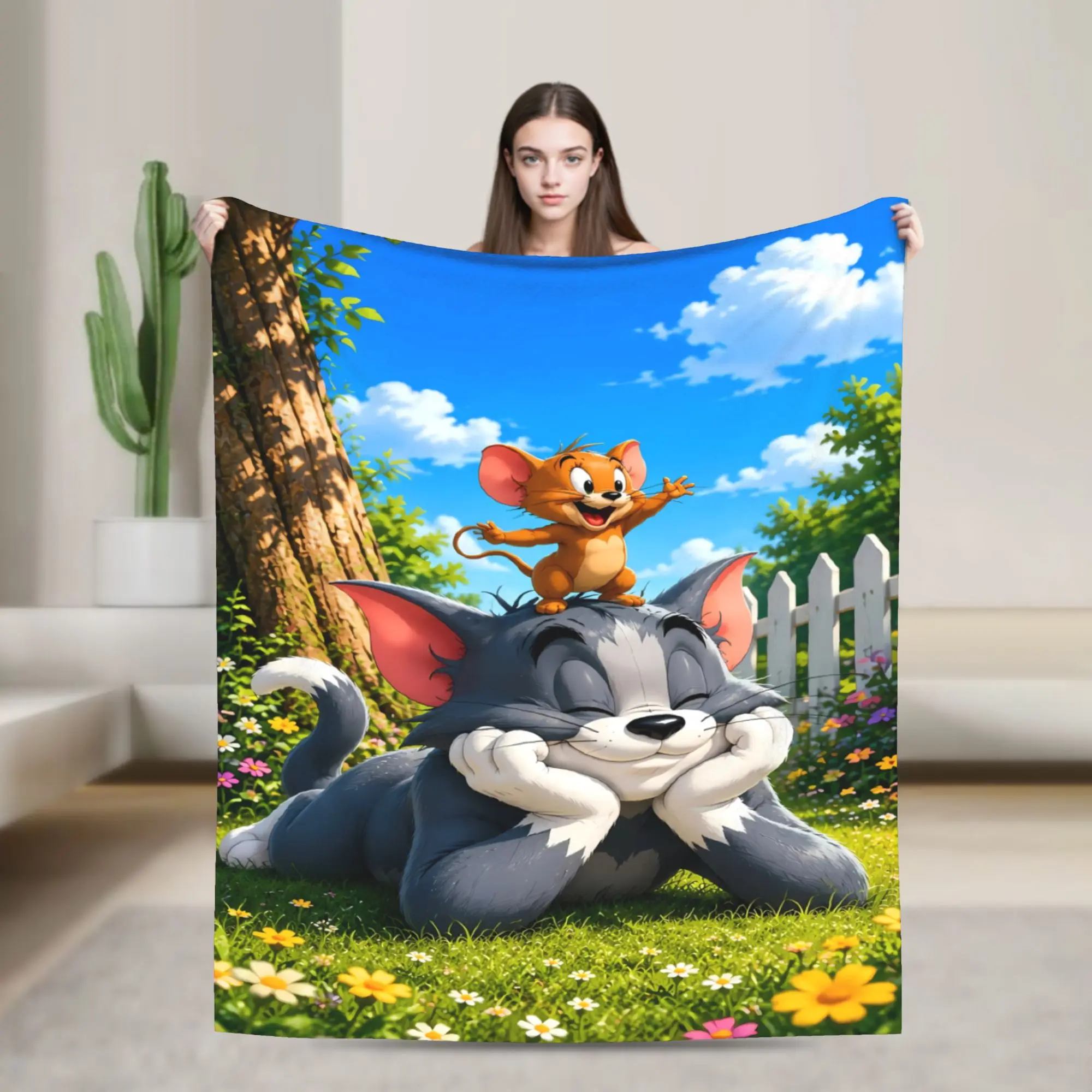 Tom Jerry Outdoor Scene Cute Blankets  Soft Comfortable Plush Bedding Throws For Girls Boys Outdoor Flannel Bedspread Bed Cover