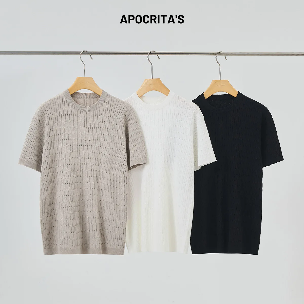 

Мужской летний трикотажный свитер с коротким рукавом, приталенный, с круглым вырезом, с узором «косы», повседневный, дышащий, эластичный, модный