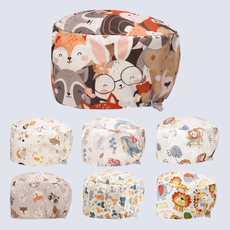 Cute Animal Scrub Cap Pet Hospital Nursing Hat Versatile Medical Hat No Fading Beauty Salon Work Hat Durable Surgital Cap K1032