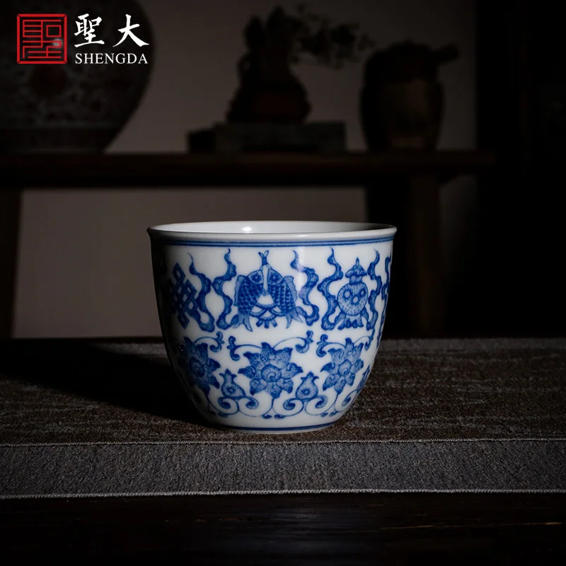 

Cup Jingdezhen tea set tea cup hand-painted blue and white lotus eight auspicious patterns lying foot cup tea cup