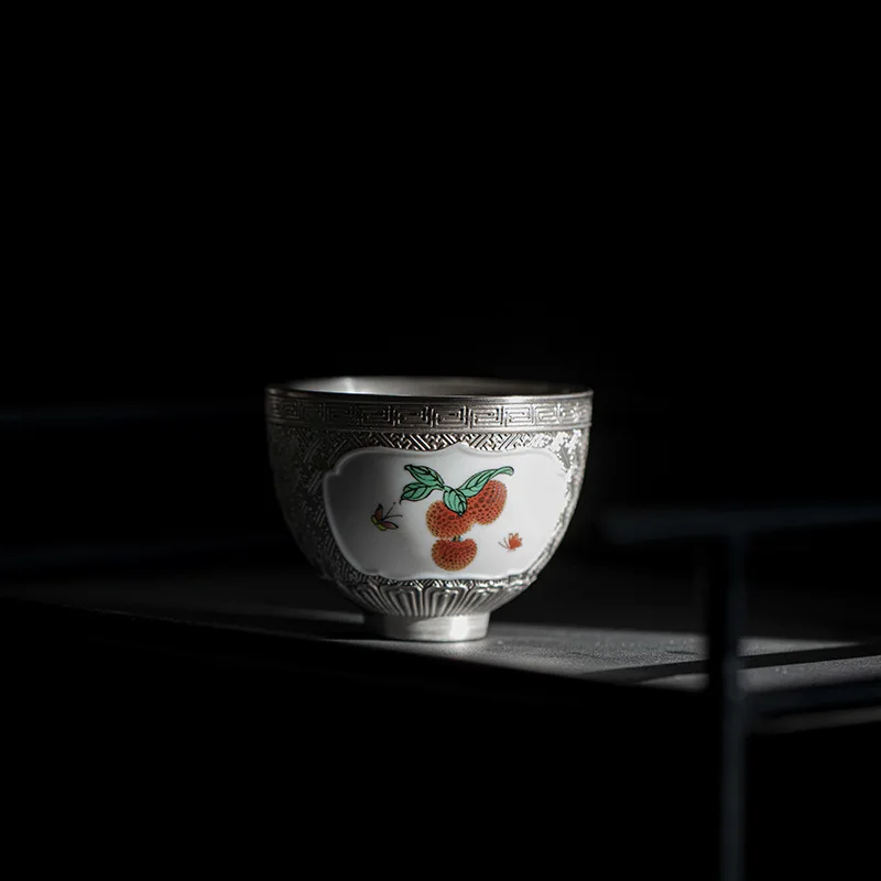 كوب رئيسي من الفضة الإسترليني عيار 999، كوب شاي منزلي من السيراميك، طقم شاي الكونغ فو، كوب واحد