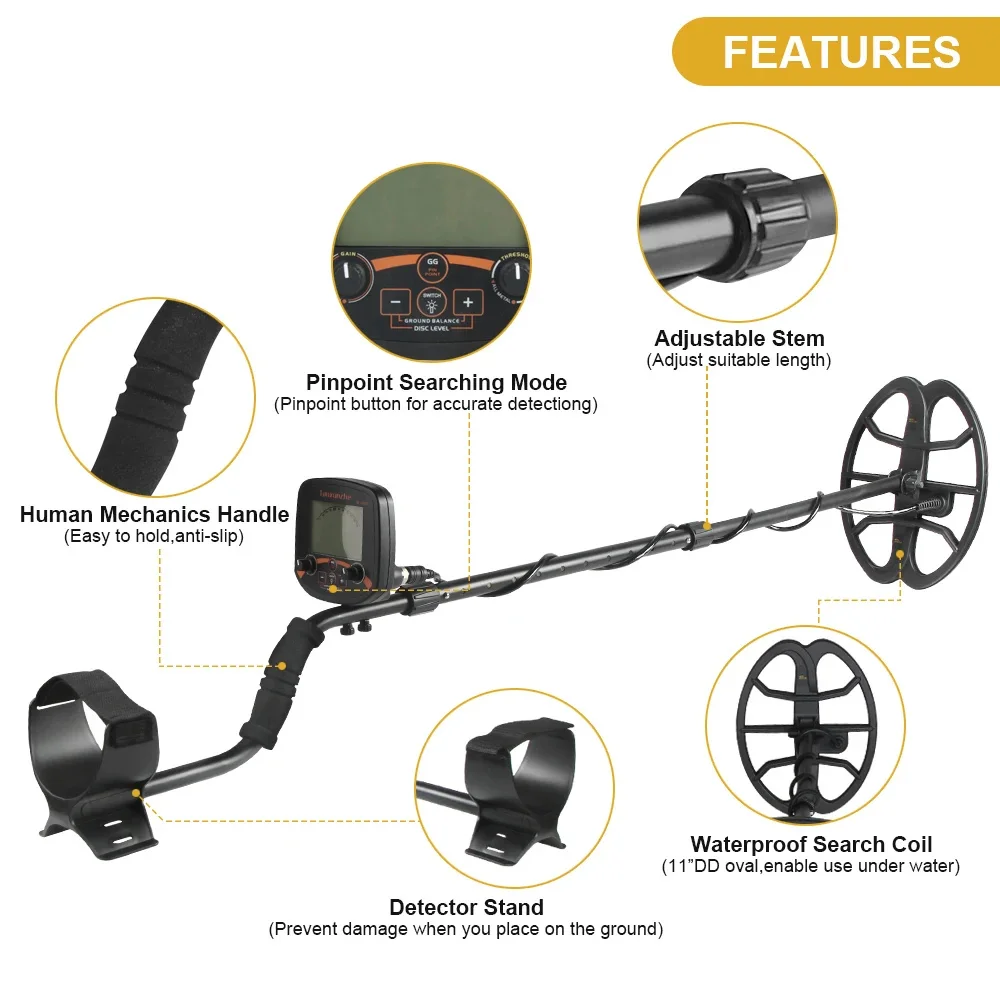 TC-600 Metal Detector Professional Underground Depth Gold Detector Treasure Handheld High Frequency Pinpoint Detecting