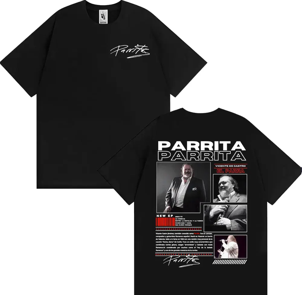 Camisetas de la gira 2026 del álbum de Parrita Vicente De Castro, camisetas Harajuku Hip Hop de gran tamaño para hombre y mujer, camiseta informal de algodón estilo streetwear