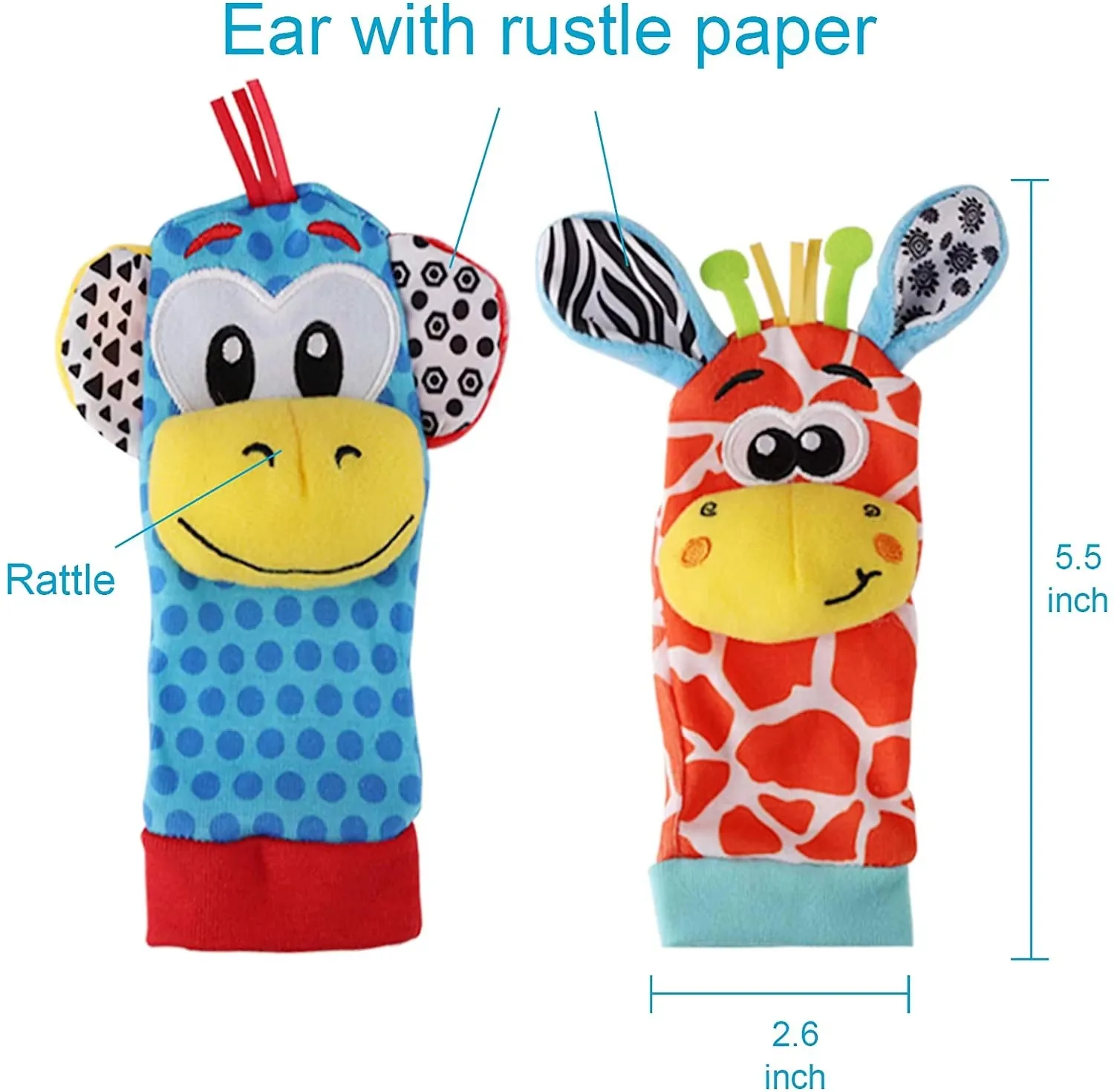 Infant Socks Wrist Rattle Toys Baby Toys 0 12 Months Newborn Cartoon Animal Plush Socks Wrist Strap Rattle For Baby Girls Boys