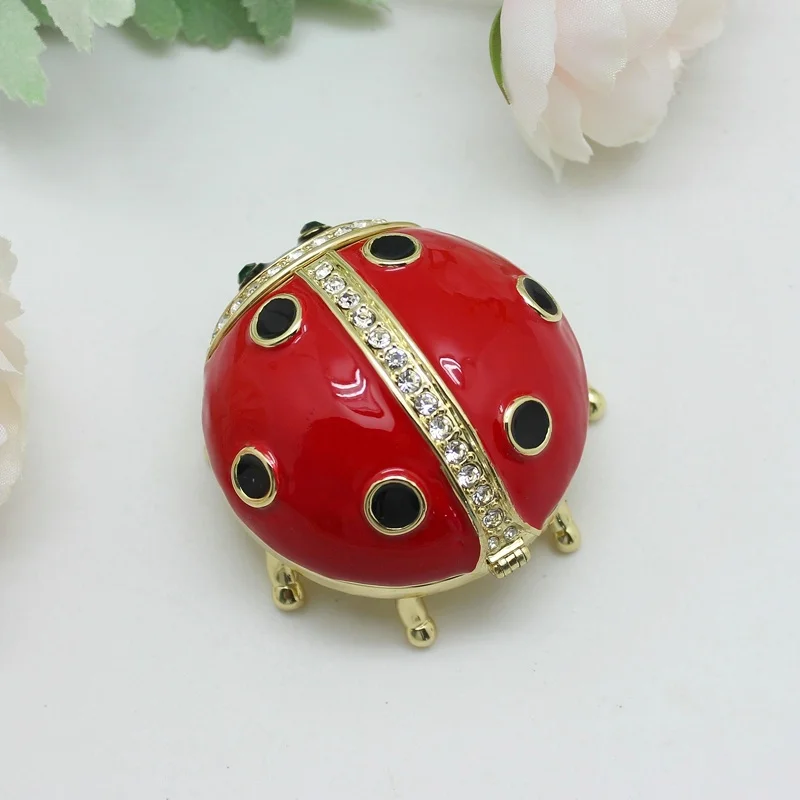 SHINNYGIFTS Pewter Enamel Hand Painted ladybug Trinket Boxes Jewelry Gift Boxes