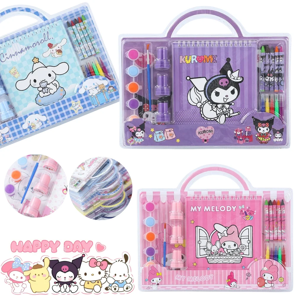 

New Sanrio Stationery Gift Set Kuromi My Melody Cinnamoroll Stamp & Drawing Set Back-to-School Stationery Gift Study Supplies