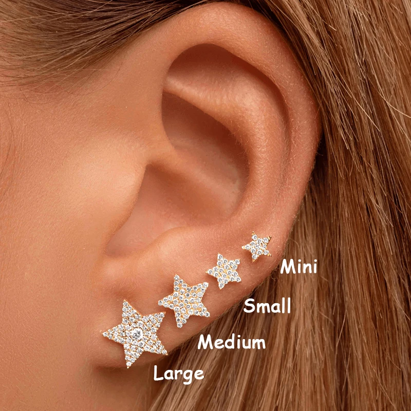 KEYOUNUO Gold Silver Filled Stud Earrings For Women Star Zircon Piercing Ear Cuffs Irregular Smile Earrings Jewelry Wholesale