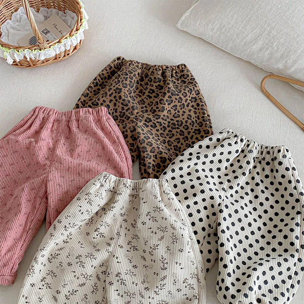 السراويل الشتوية الدافئة للفتيات الصوف الأزهار نقطة طباعة الأطفال بوتيك الملابس السببية فضفاضة المدرسة طفل فتاة السراويل #5