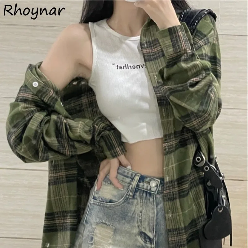 

Plaid Shirts Women Spring Girls College Loose Retro Leisure Daily Korean Style High Street Prevalent Basic All-match Attractive