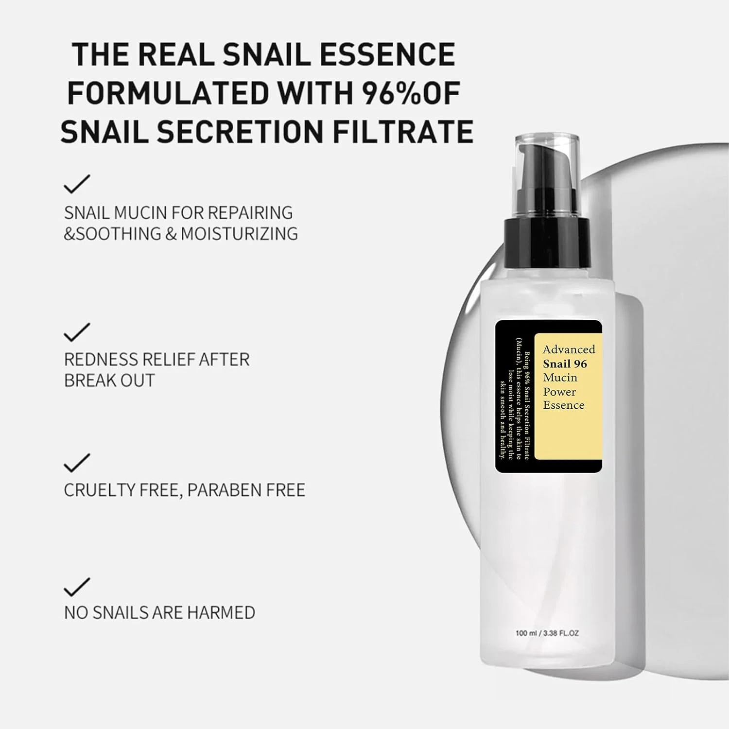 Advanced COSRX Snail Mucin 96% Power Repairing 100 mL Essence, Daily Repair for Dry, Sensitive Skin