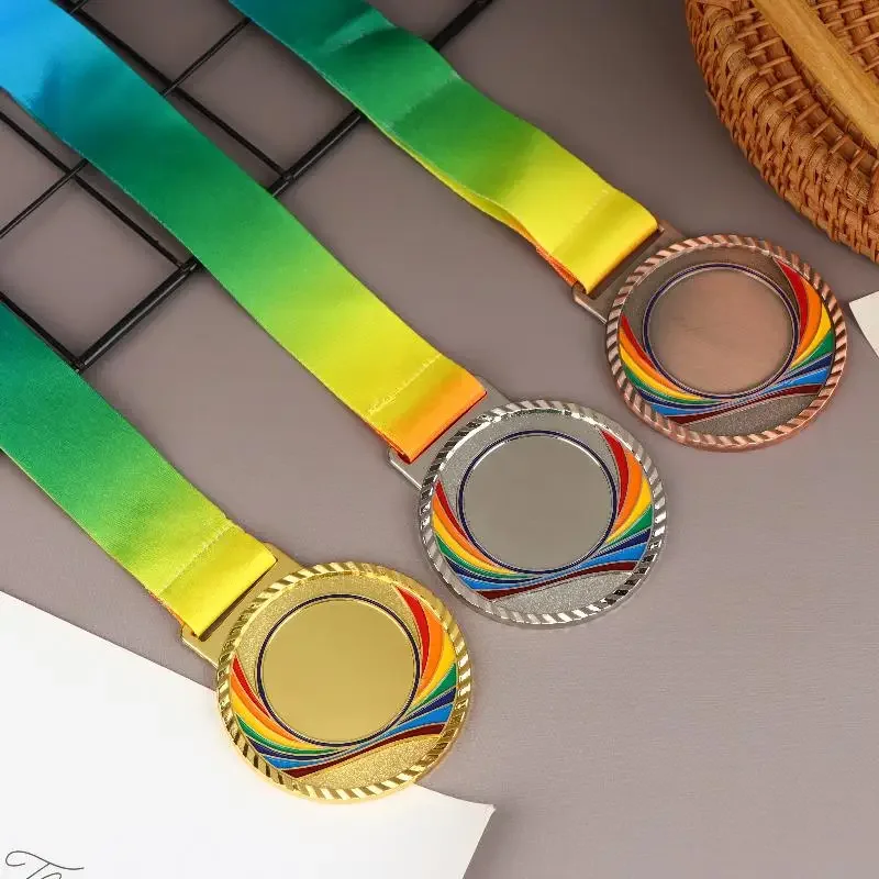 ميداليات جوائز معدنية مع شريط للرقبة على الطراز الذهبي والفضي والبرونزي للأكاديمية الرياضية أو أي قطر المنافسة #5