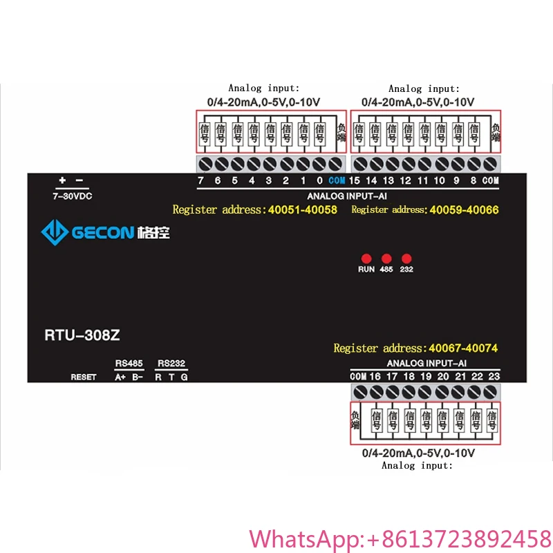 

24-Channel AI Analog 0-20mA 0-10VADC Acquisition IO Module Modbus RTU Protocol