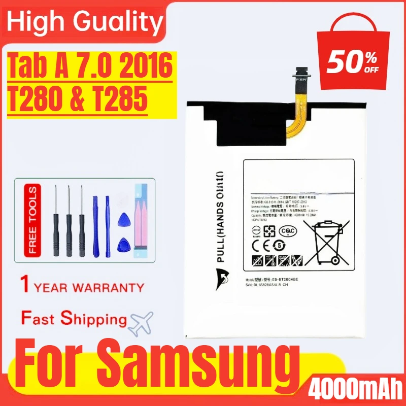 

EB-BT280ABE for Samsung Tab A 7.0 2016 T280 T285 Tablet Battery Real High Capacity Replacement Bateria Warranty One Year