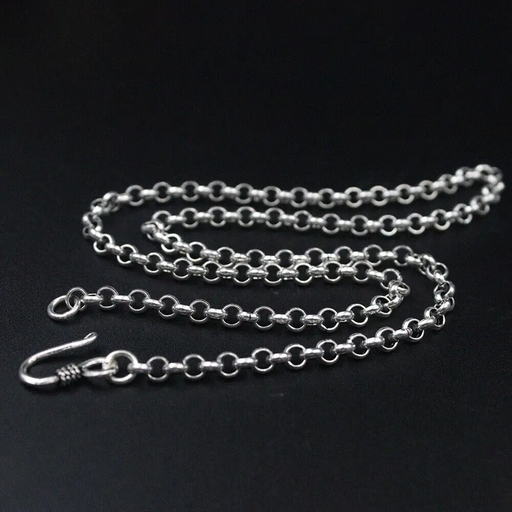 

Real 925 Sterling Silver Necklace 4mm Rolo Link Chain 17.7inch Classic Design