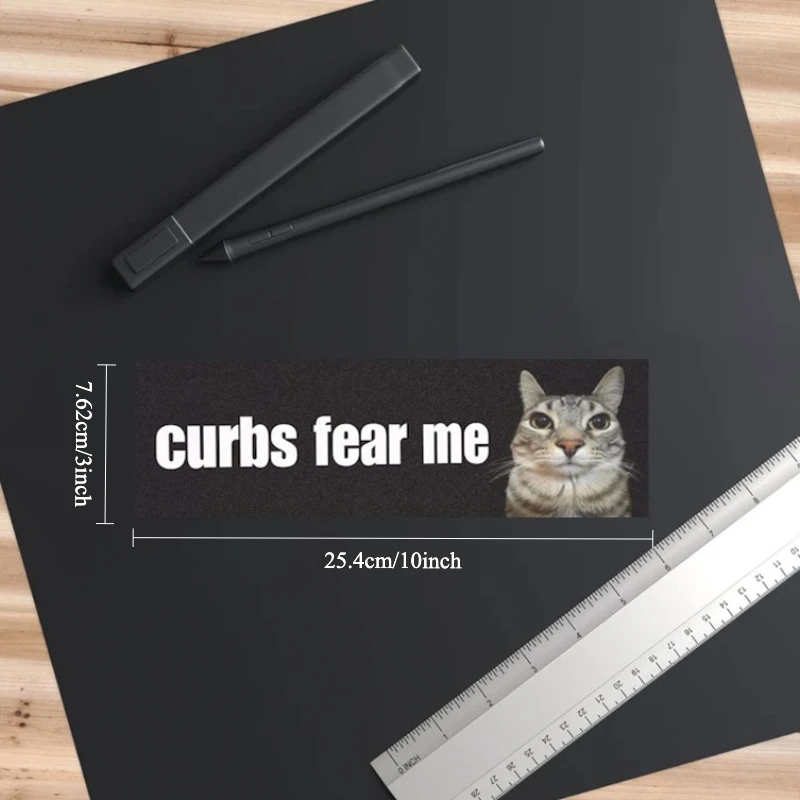 Funny Cat Curb Scares Me Sticker 1PC Waterproof Vinyl Decal Cute Tabby Cat Car Vehicle Decor Joke Quote