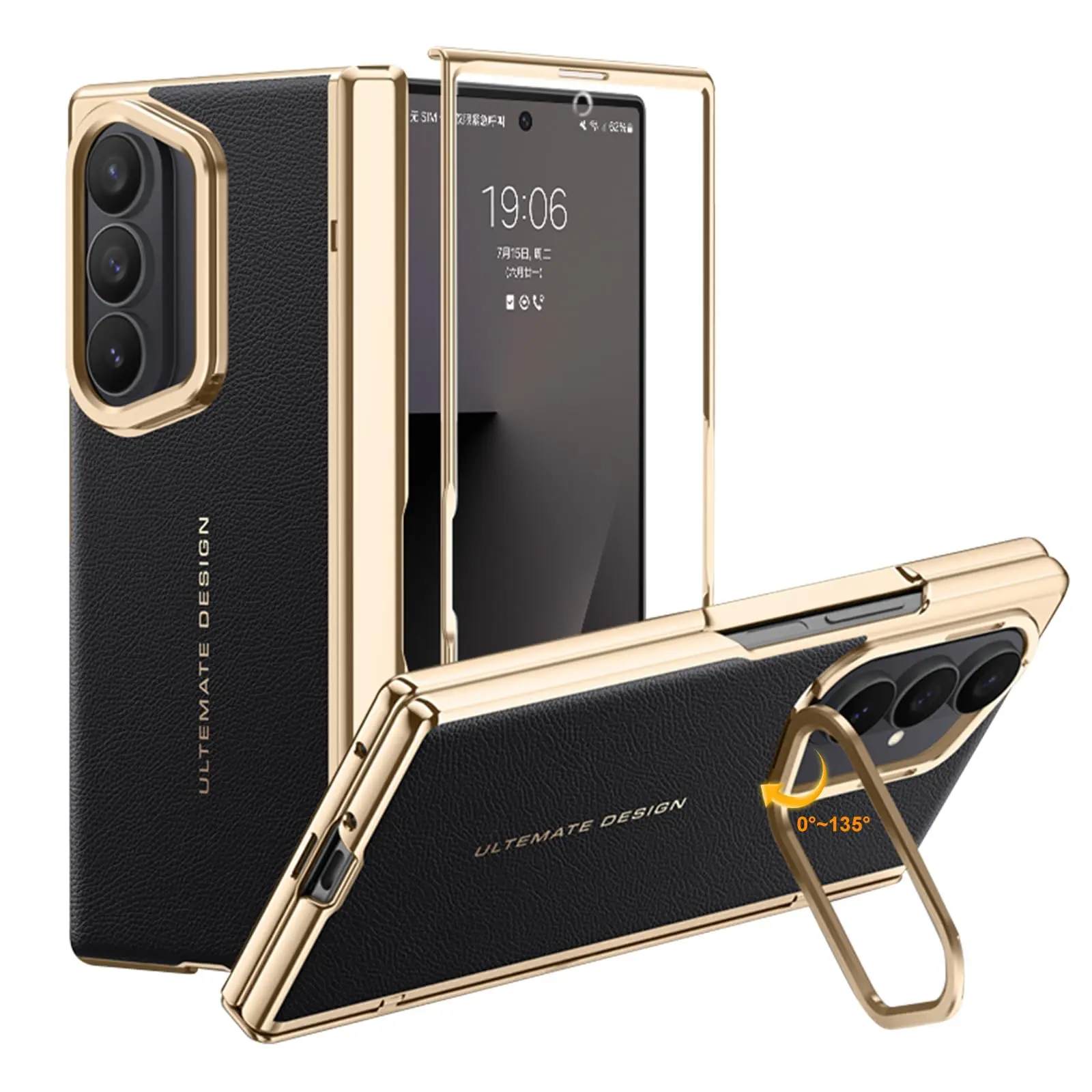 Leather Case for Samsung Galaxy Z Fold 7, Built-in Camera Kickstand, Electroplated Frame, Screen Protector, Slim Stand Cover