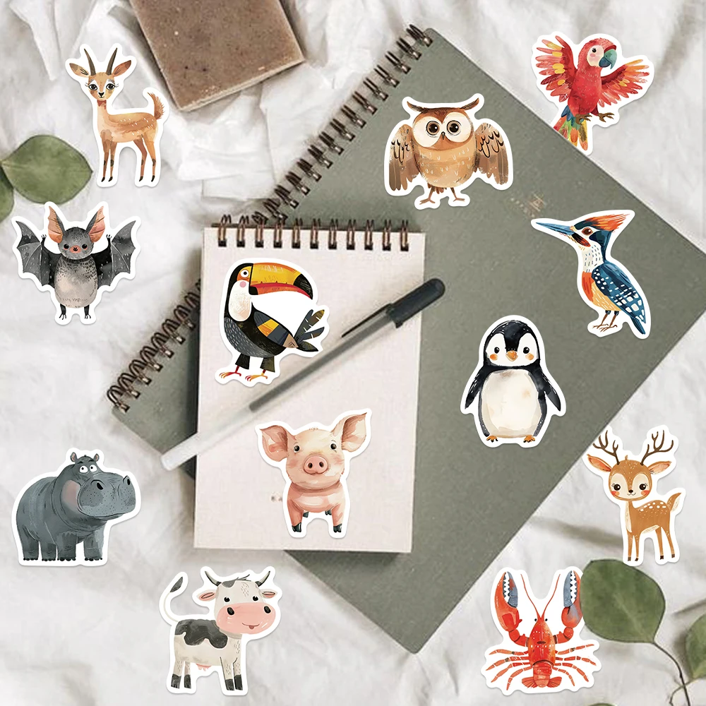 10-50pcs Cute Childrens Book Paintings Animals Stickers Aesthetic Decal Luggage Skateboard Cute Graffiti Girl Boy Sticker Toys
