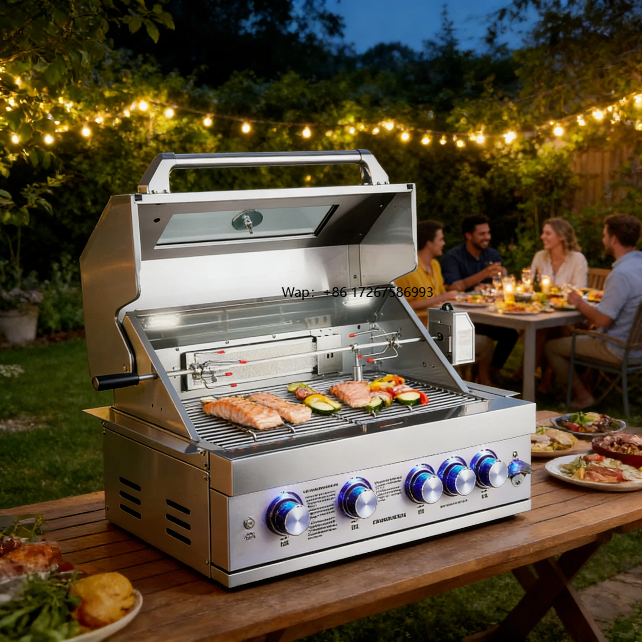 Factory Backyard Party 5 Burners BBQ Grill with 1 Infrared Burner 304 Stainless Steel LPG NG Optional CE Knob Control