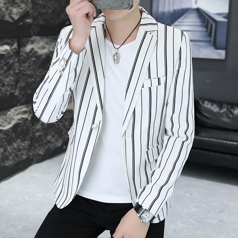 

Slim Fit Autumn New Sle Men's Casual Suit Jaet Thin Night Market Stripe Faionable Lightweight Youth Outerwear Coat