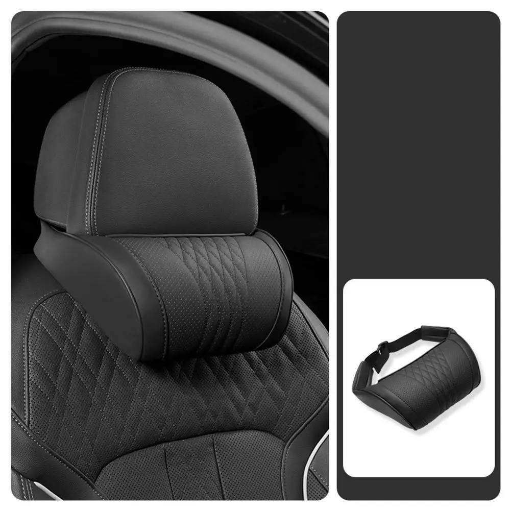 Luxuriöses Leder-Auto-Kopfstützenkissen, Nackenstützkissen aus Memory-Schaum, atmungsaktives Sitz-Kopfstützenkissen für Mercedes BMW – Detail 14