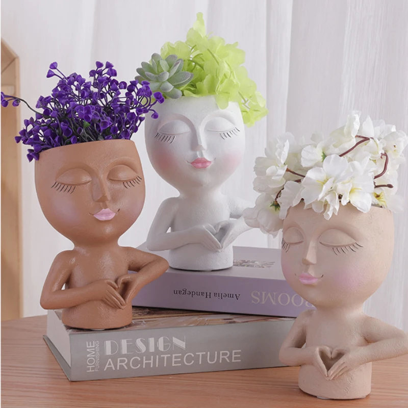 

Girls Face Head Flowerpot Resin Women Love Flower Pot De Fleur Garden Pots & Planters Vase Doniczka Home Decoration Macetas