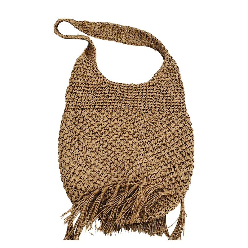 

Тканая сумка, повседневная женская сумка, новая пляжная сумка с кисточками и бахромой из бумажной веревки, соломенная тканая модная пляжная сумка на одно плечо с ананасом