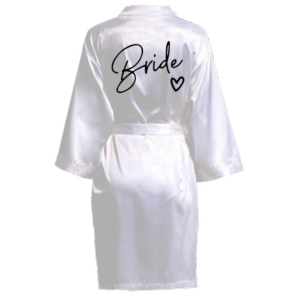 Wedding Party Team Bride Robe With Black Letters Kimono Satin Pajamas Bridesmaid Bathrobe SP001