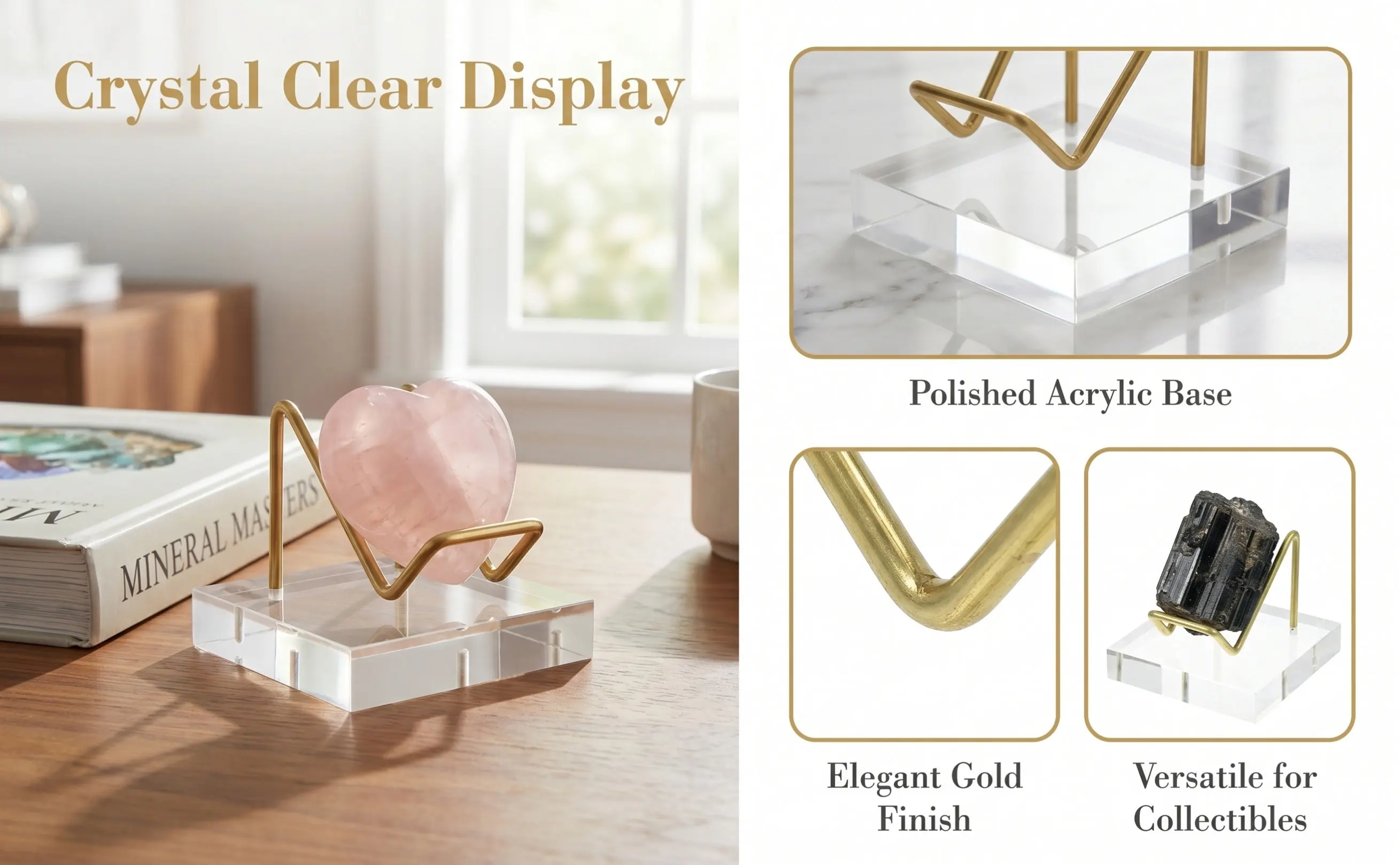 Acrylic Heart Shaped Gemstone Sphere Holder Clear Crystal Ball Display Stand Small Rock Pedestal Rack