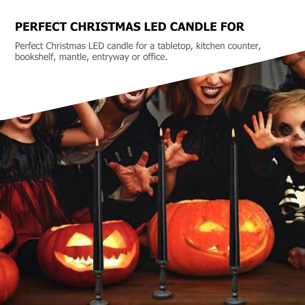 

12pcs Black Shell LED Taper Candles Flameless Flickering Christmas Decor Operated Table Kitchen Bookshelf Mantle