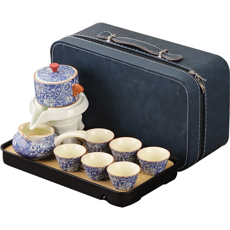 

Semi-automatic travel tea set, household portable ceramic kung fu tea set, corporate meeting gift
